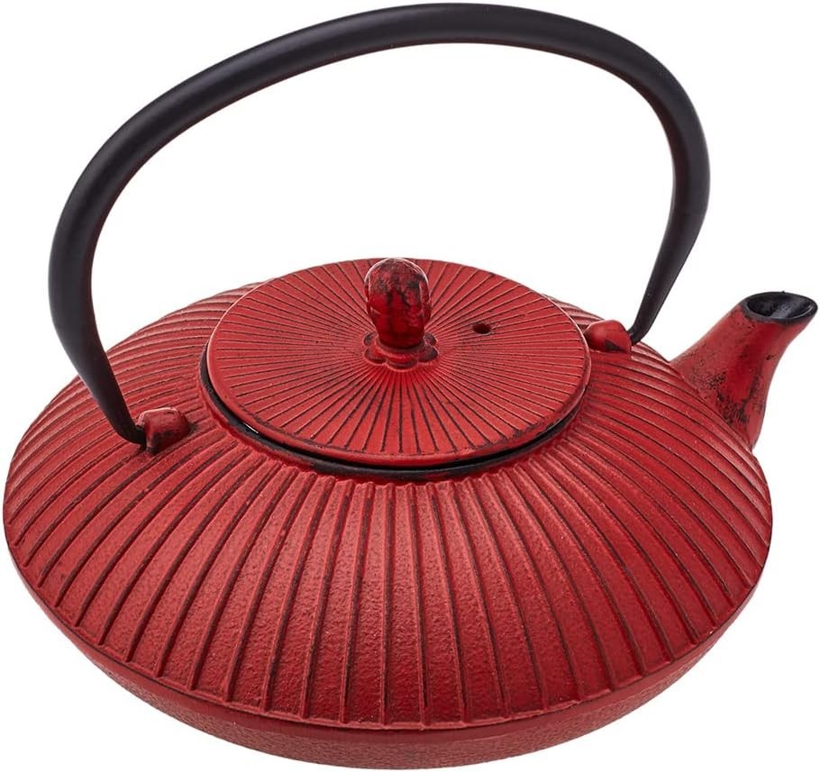Cast Iron Teapot 800ml Tea Pot with Infuser Japanese Style Red Black
