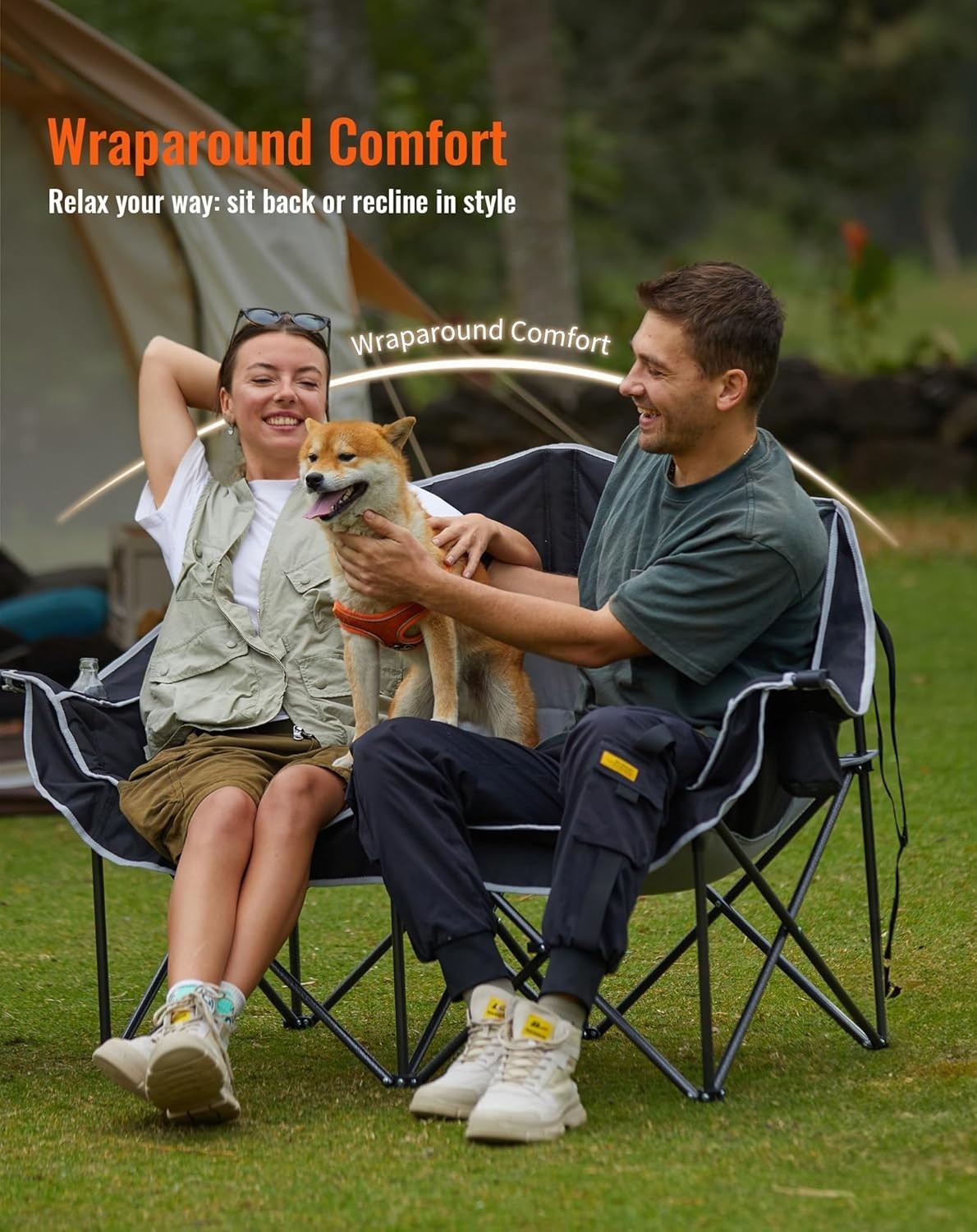 Folding 2-Seater Camping Chair Sofa 660lbs Padded w/ Cup Holders Outdoor