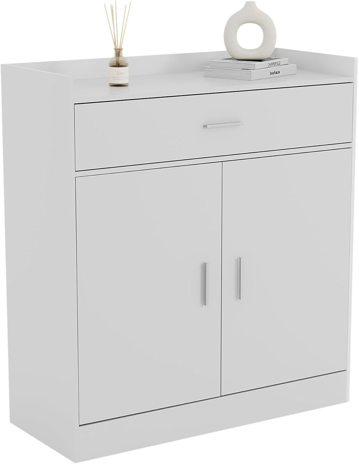 White Shoe Cabinet Modern 2 Door 1 Drawer Storage Cupboard for Hallway