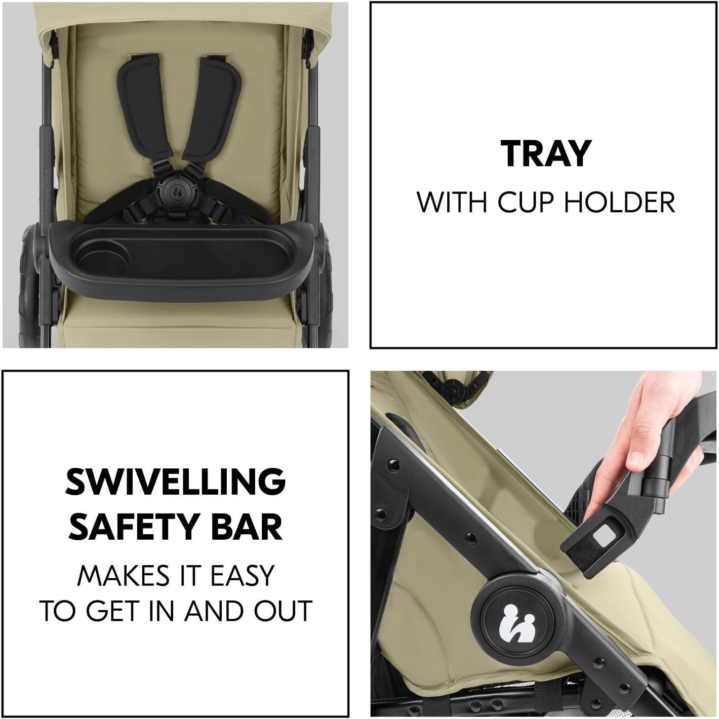 Lightweight Pushchair Foldable Pram Reclining Seat Snack Tray Cup Holder Olive