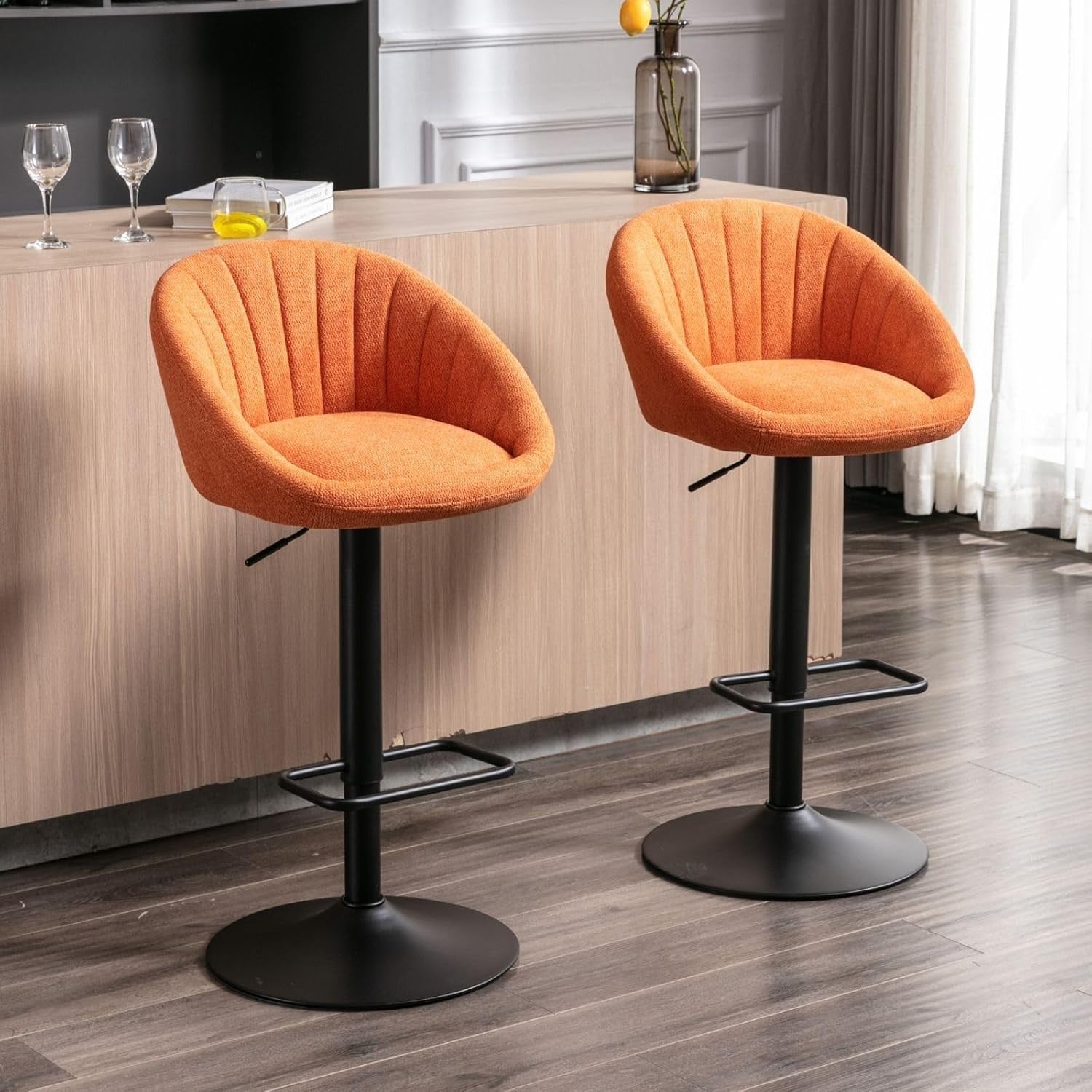 Bar Stools Set of 2 | Orange L-Shaped Adjustable Counter Chairs