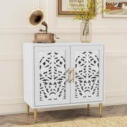 White Vintage Sideboard Cabinet 2 Door Carved Storage Unit Hallway Accent