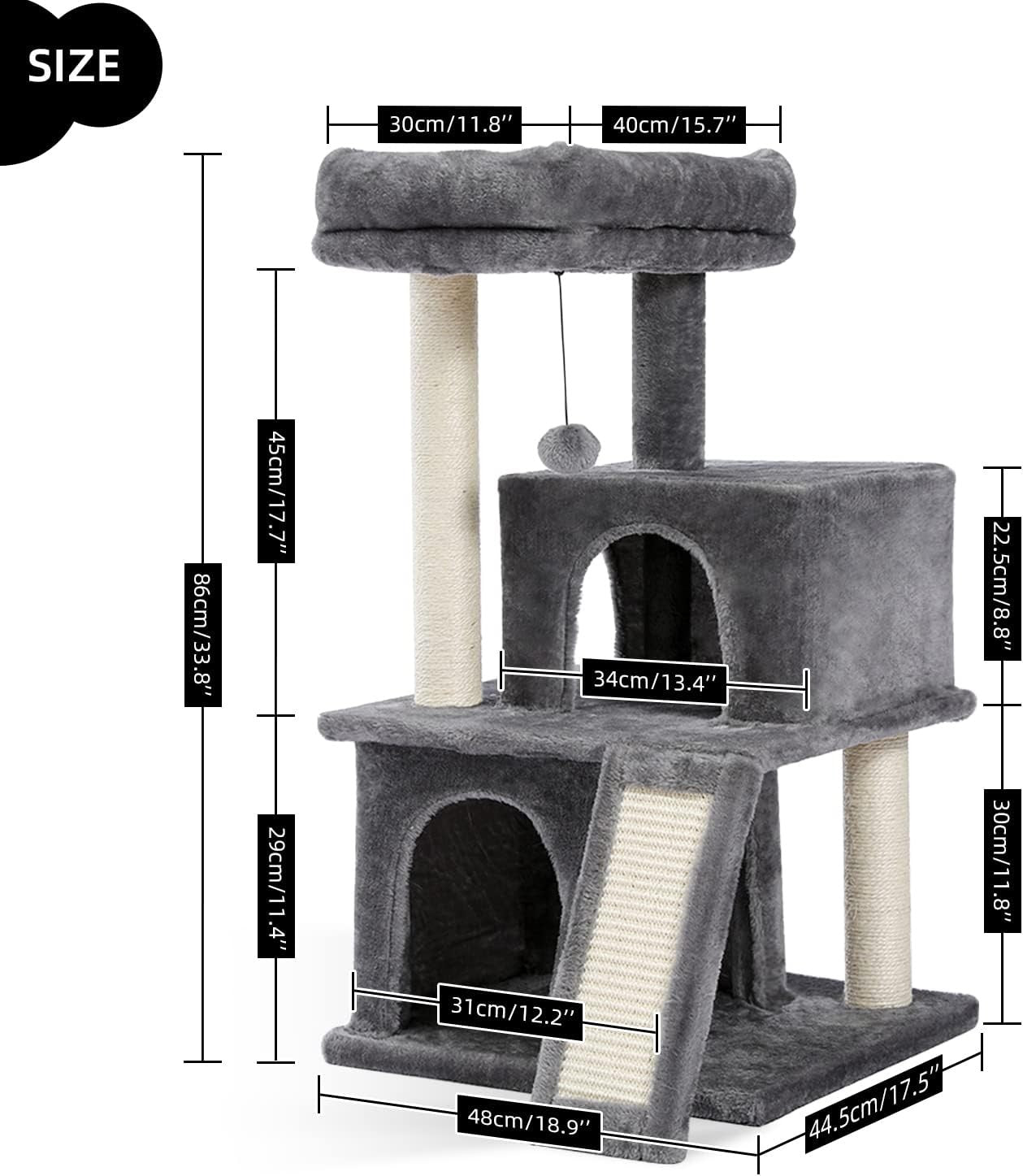 90cm Cat Tree Tower Double Condo Scratching Posts Plush Perch Grey