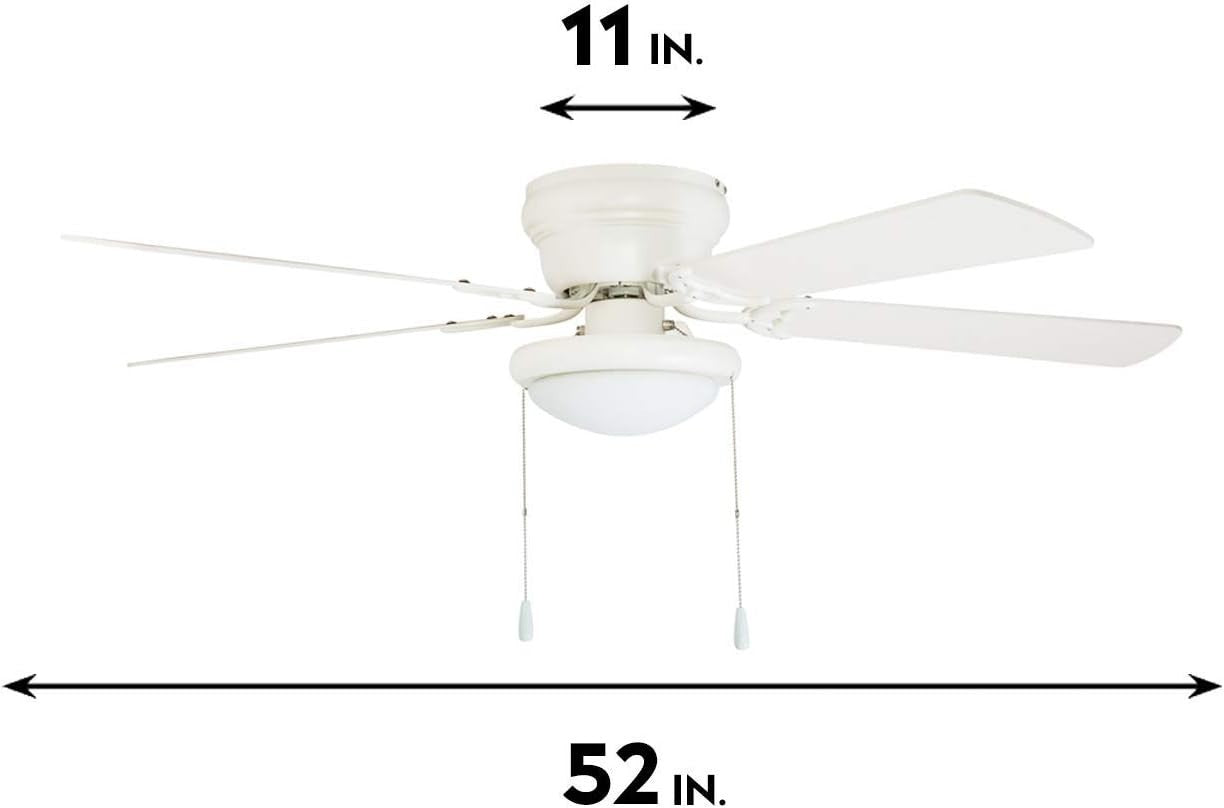 Portage Bay 52" Hugger Ceiling Fan with Light, Reversible Blades, White