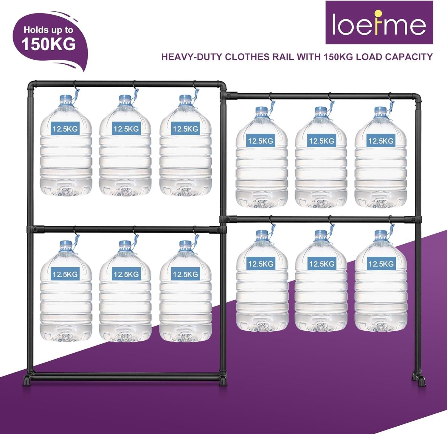 Heavy Duty Clothes Rail with Foldable Arms & Shelf Black