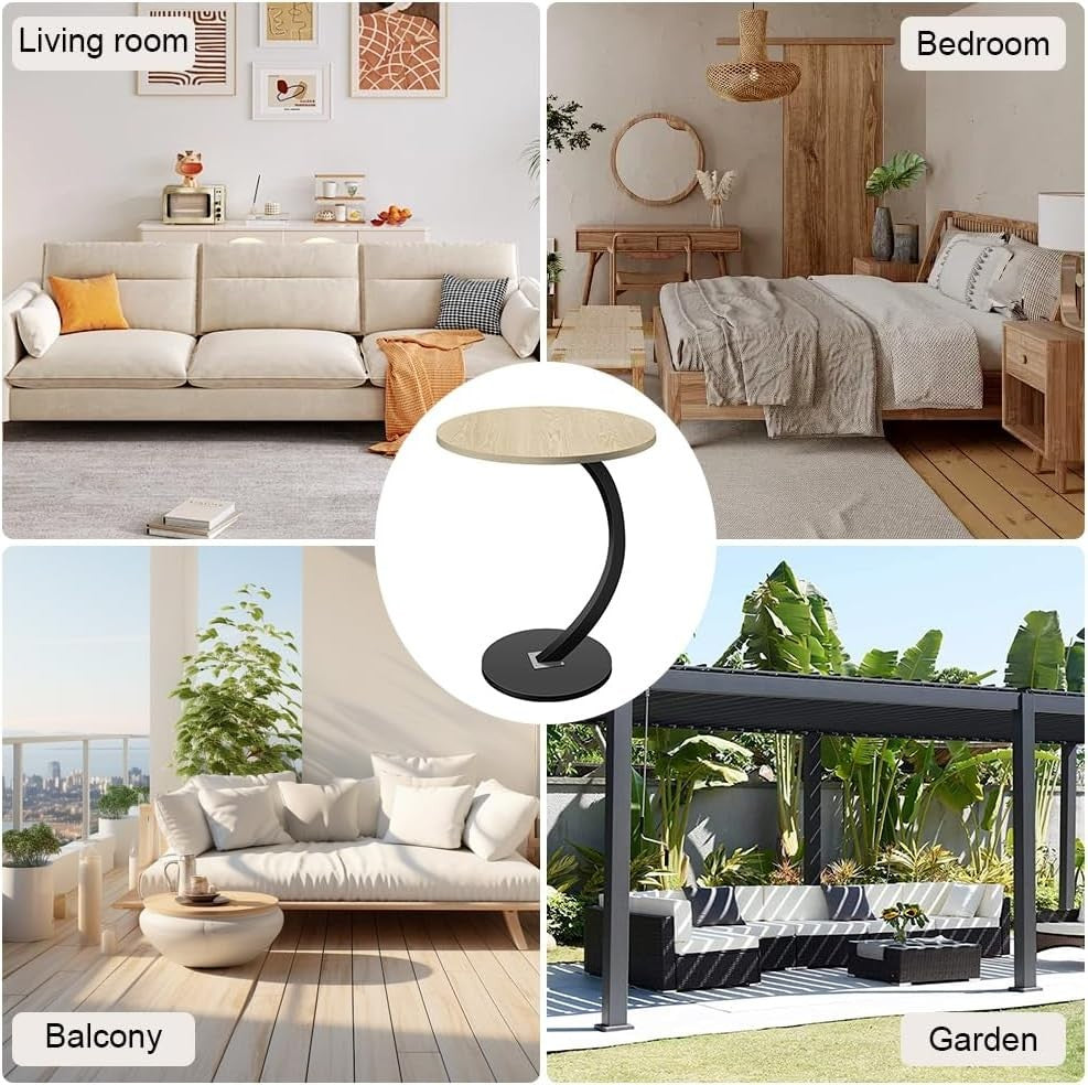 C-Shaped Round Side Table Small Wooden Sofa End Table 60cm High