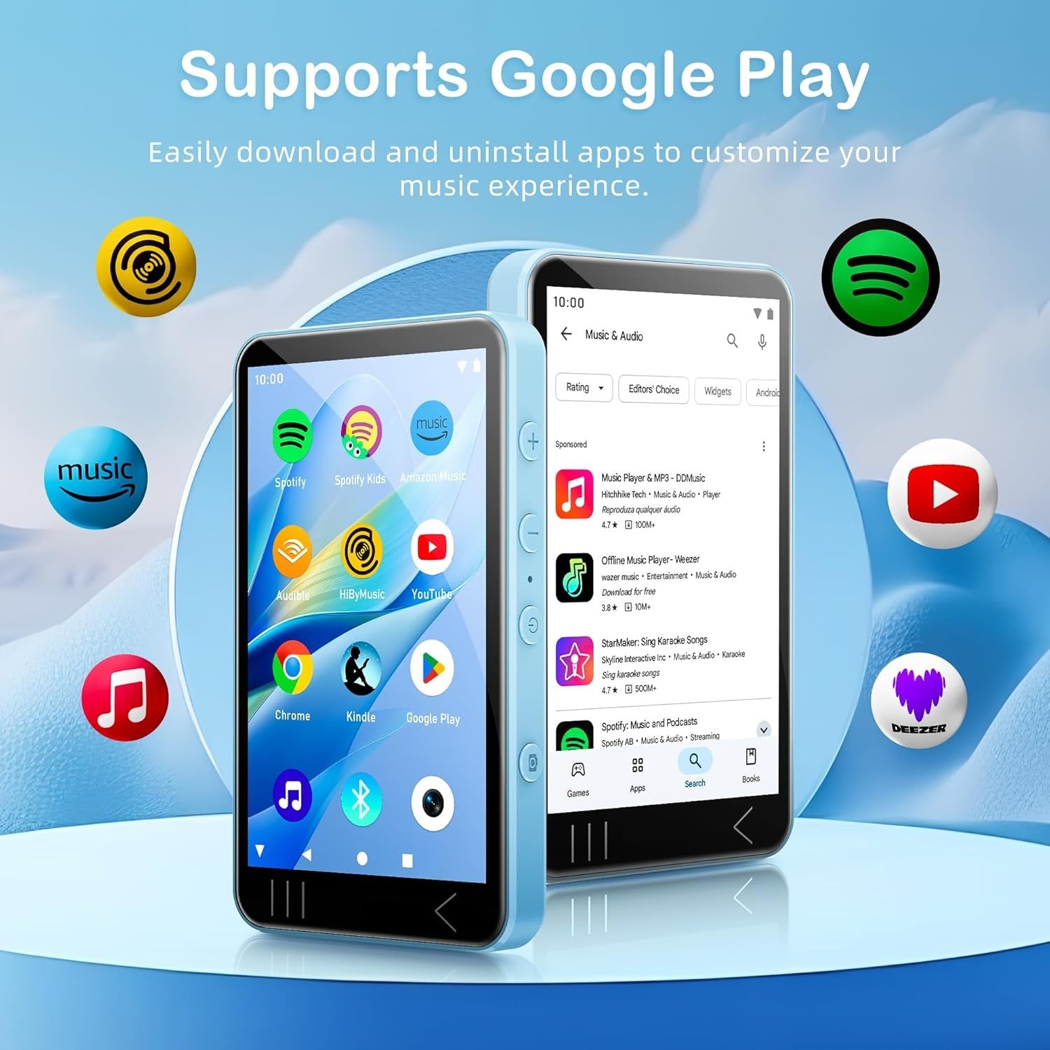 144GB Android MP3 Player 4" Touch Screen Bluetooth WiFi Blue