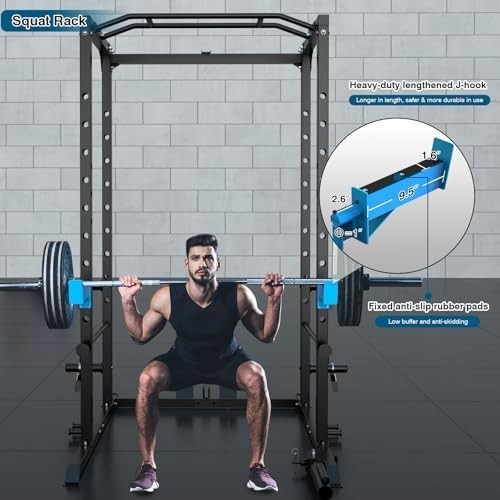 Multi-Function Power Rack Black with Pull Up Bar & Adjustable J-Hooks