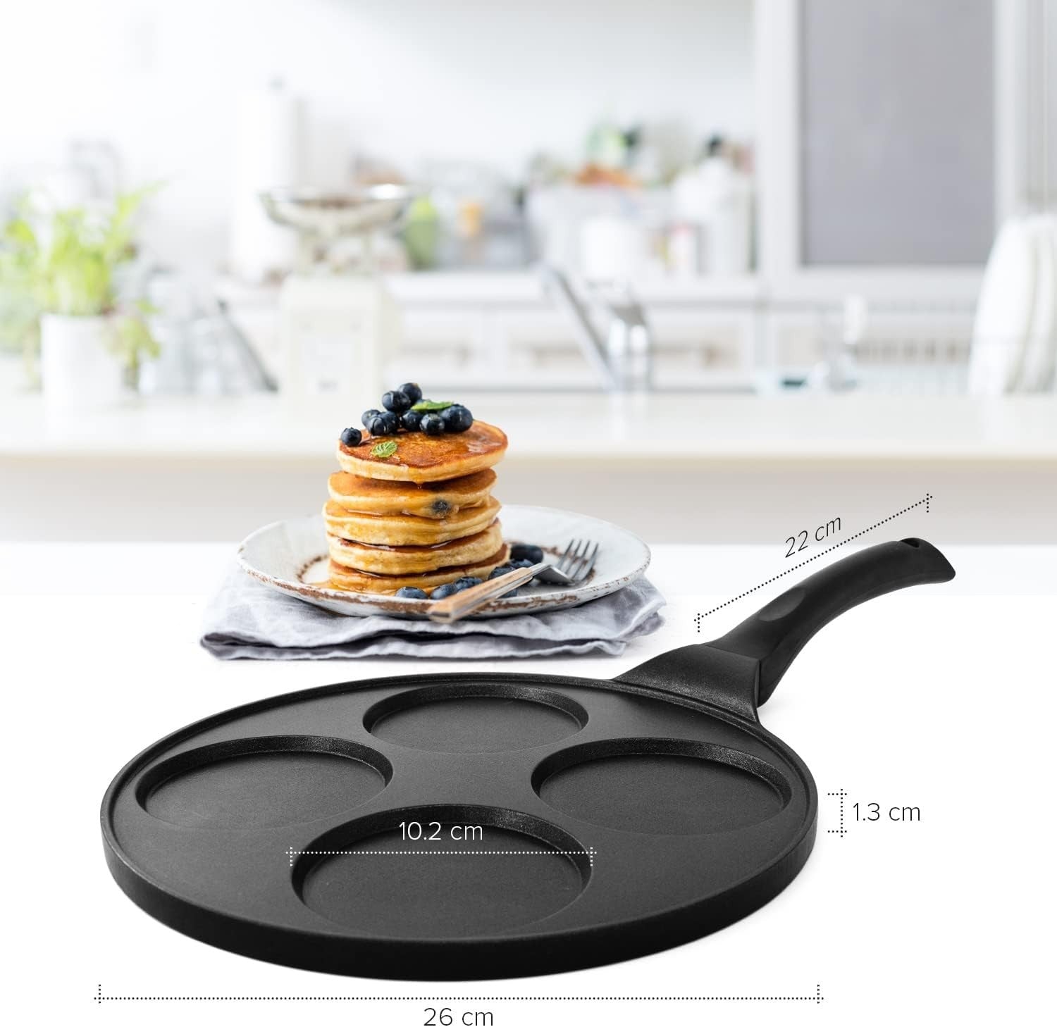 4-Hole Non-Stick Pancake & Egg Pan 26cm Cast Aluminium Induction Safe