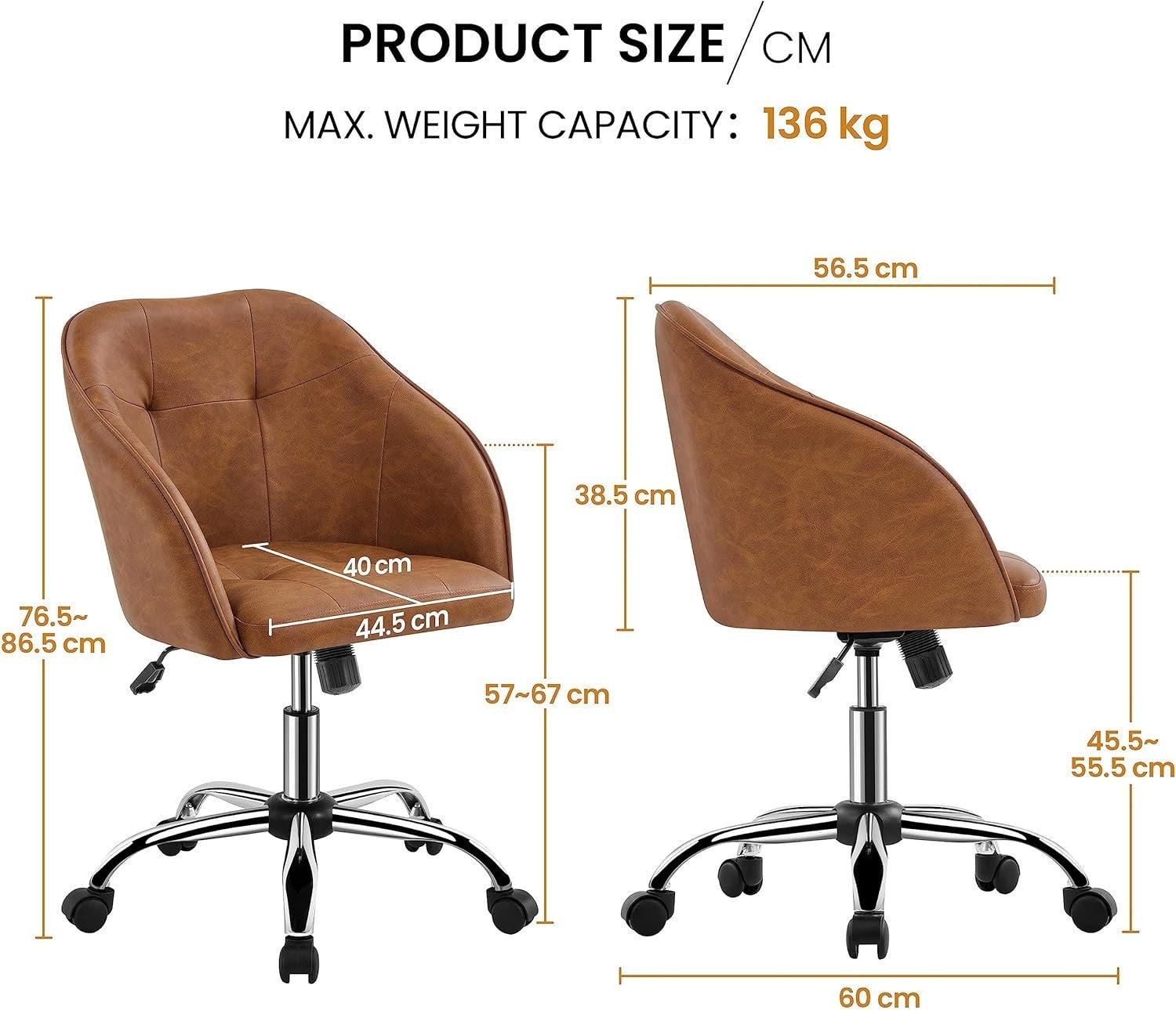 Ergonomic Faux Leather Office Desk Chair Adjustable Swivel Armchair Brown