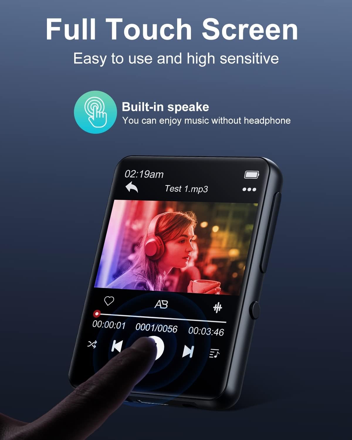 32GB MP3 Player Bluetooth 5.0 2.4" Touchscreen FM Speaker