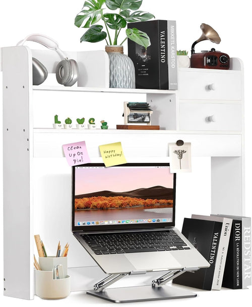 White 4-Tier Desktop Bookshelf Desk Hutch Organiser Space-Saving Storage Rack