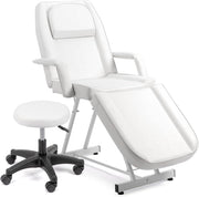 Adjustable 3-Section Massage Table with Stool Spa Facial Tattoo Beauty Bed White