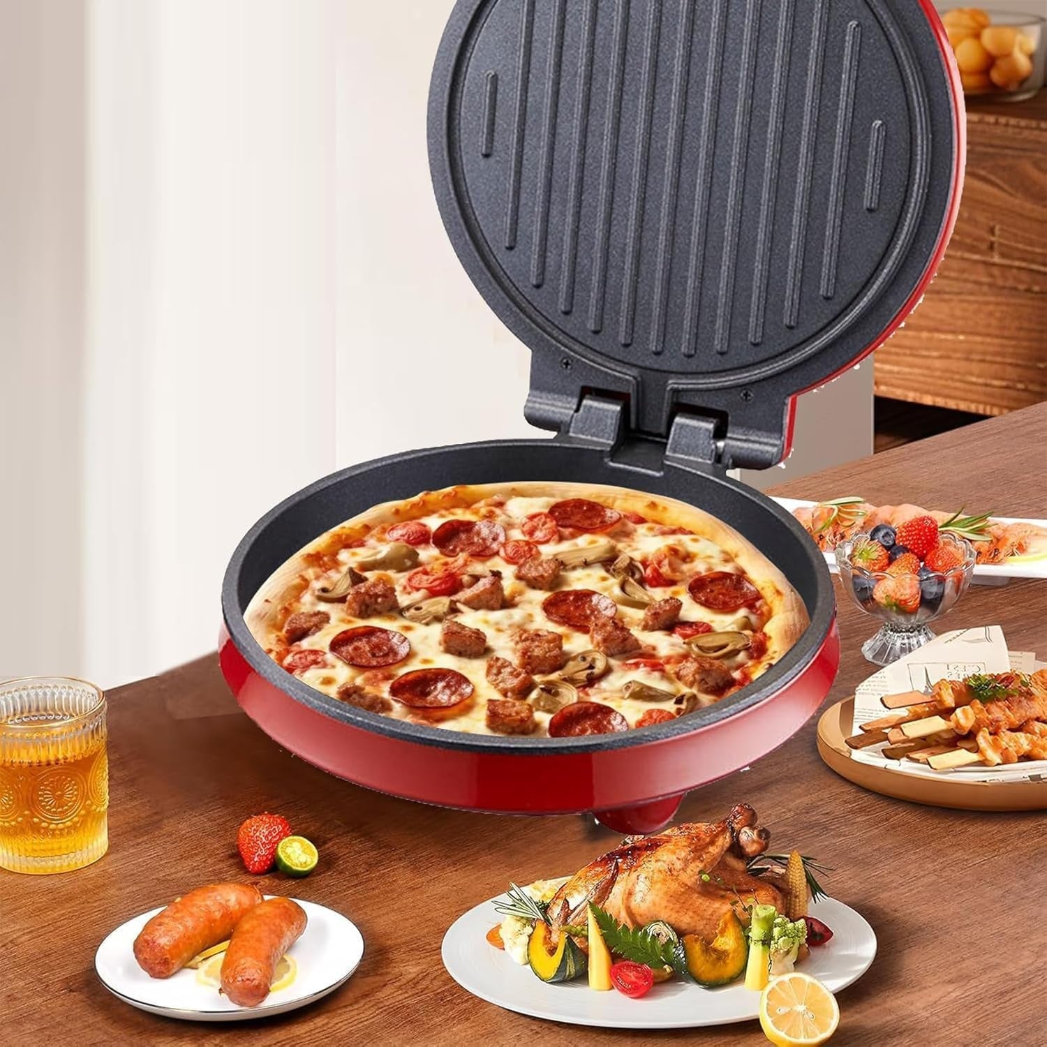 Mini Pizza Oven 1000W | 23cm Nonstick Dual Heat Fast Cooker for 2-3 People