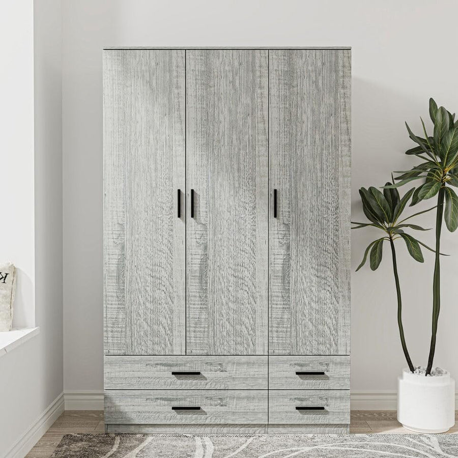 3 Door 4 Drawer Wardrobe Hanging Rail Shelf Storage Grey Bedroom Unit