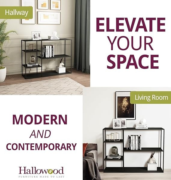 Modern Black Metal Console Shelf Unit – 120cm Wide Display Storage for Living