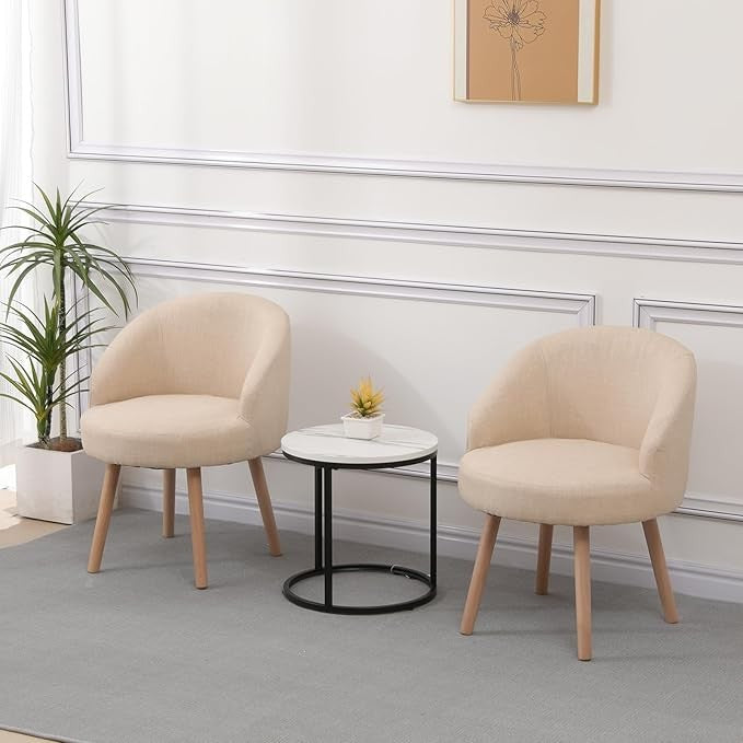 Set of 2 Beige Accent Tub Chairs Small Lounge Sofa Upholstered Fabric