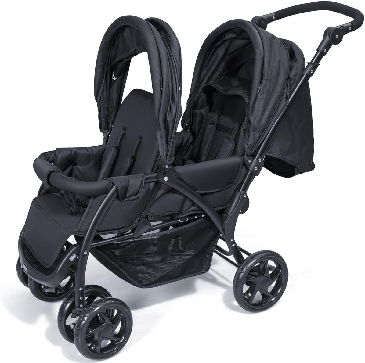 Black Double Baby Stroller Tandem Pushchair Foldable 30kg