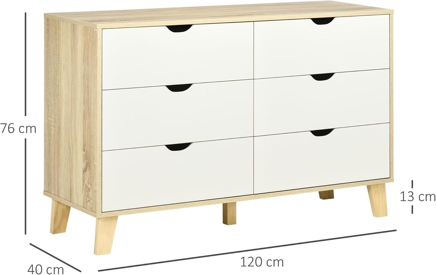 Wide 6 Drawer White Wood Dresser Chest, Modern Storage Unit for Living Room