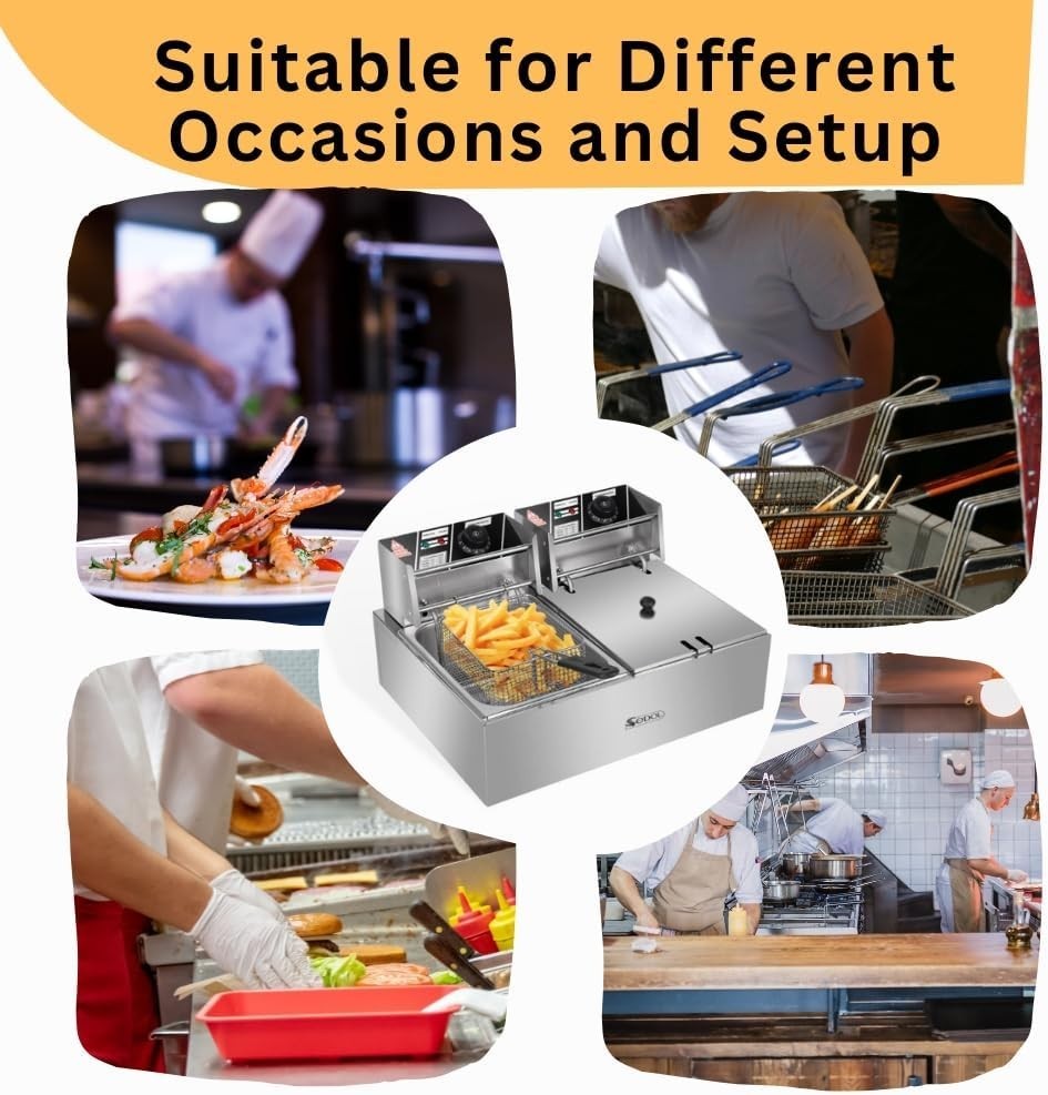 Commercial Electric Deep Fryer 12L Double Tank 2500W Stainless Steel