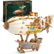 Steampunk 3D Wooden Airship Puzzle with LED Lights DIY Craft for Adults