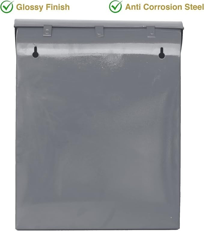 Wall Mounted Grey Post Box Large Weatherproof Mailbox No Lock Easy Access Durabl