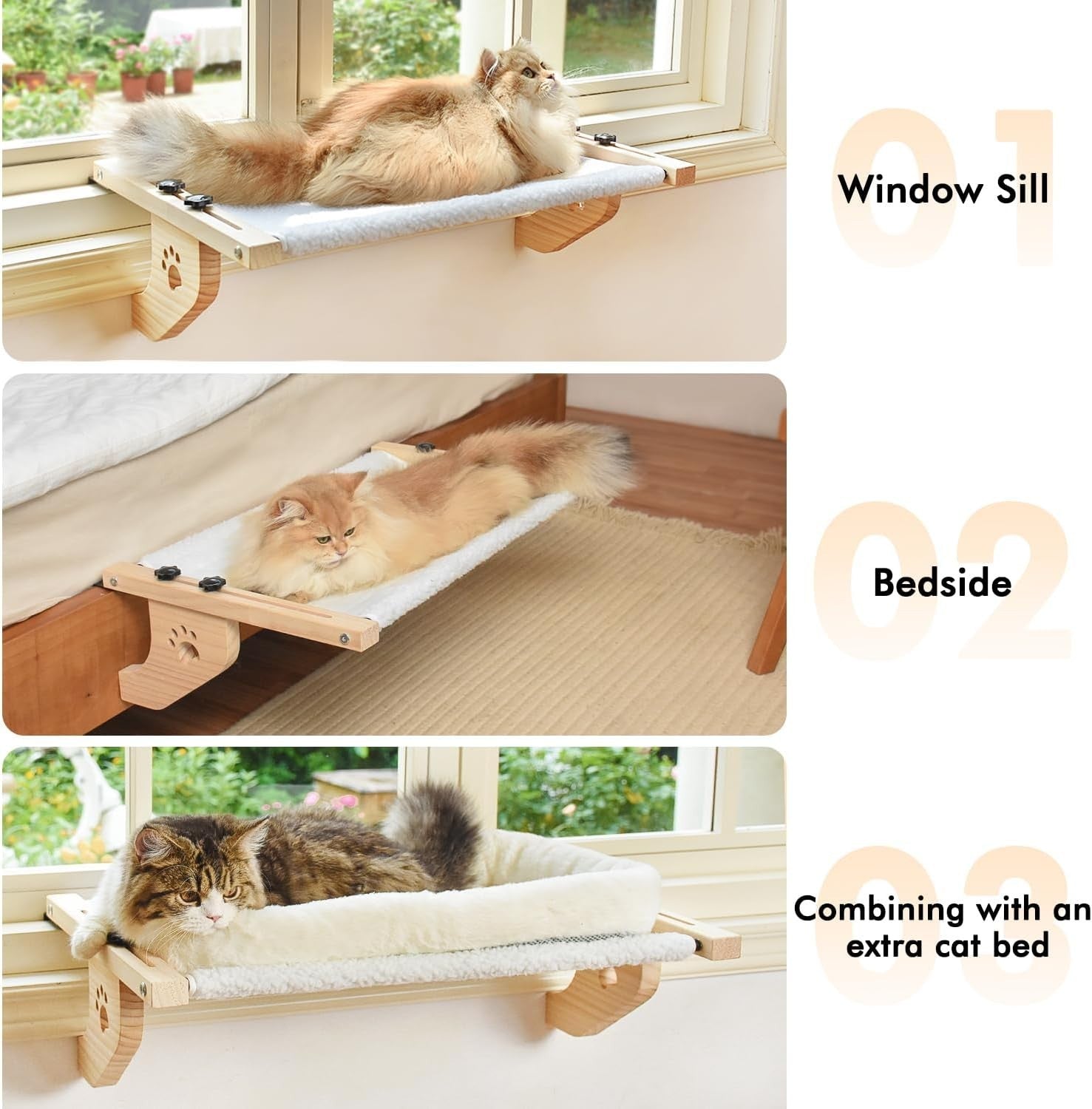 Cat Window Hammock Perch Wood Metal Frame Adjustable Large Cat Bed