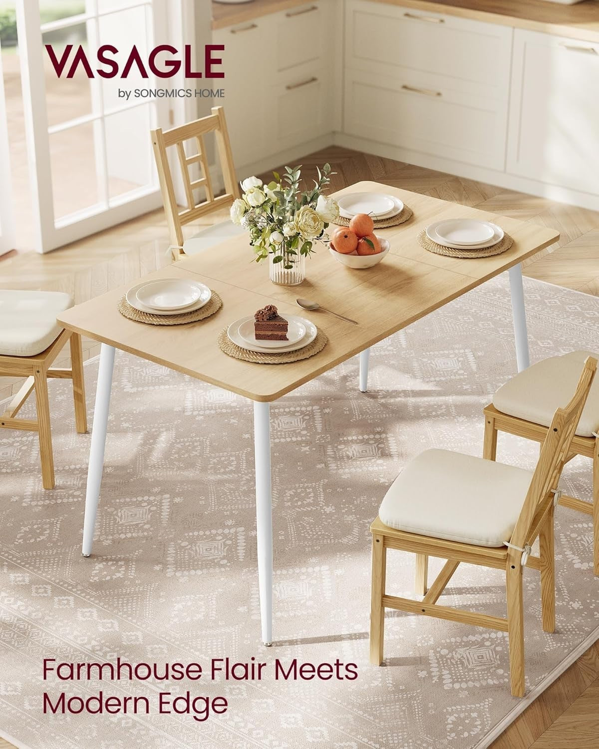 Modern Oak Dining Table 4-6 Seater 140cm Heat-Resistant Quick Assembly