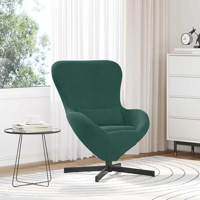 Luxury Velvet Egg Chair Dark Green Swivel Armchair Modern Lounge Seating