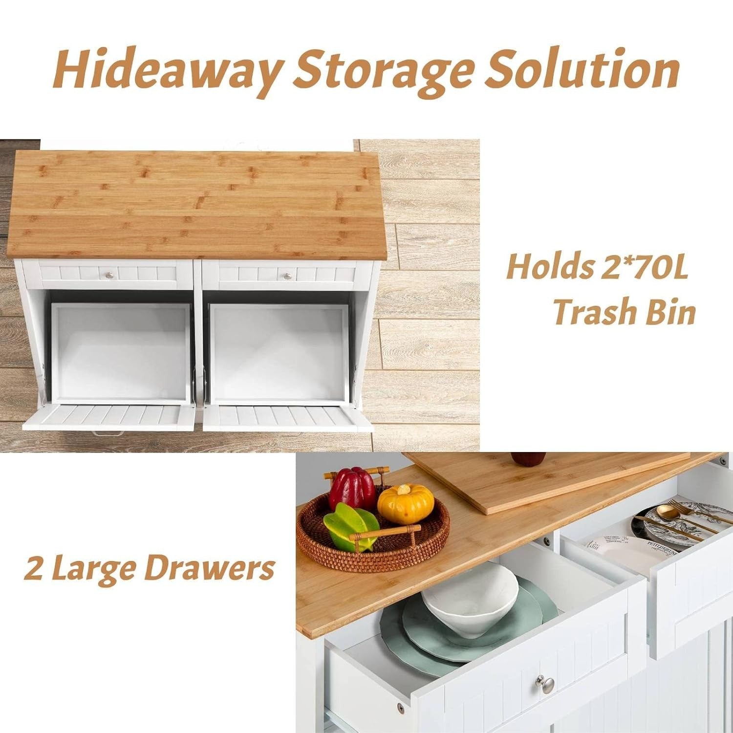 Tilt Out Kitchen Bin Cabinet Wooden Trash Hamper with Bamboo Top