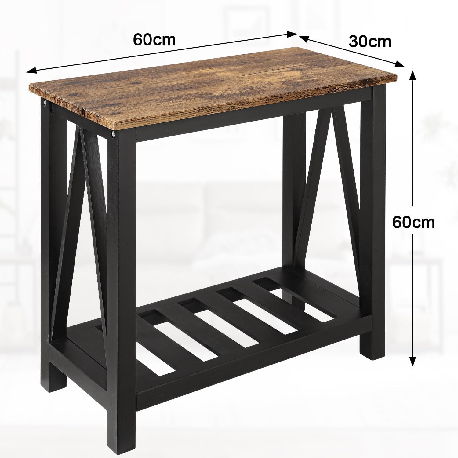 Narrow Industrial Side Table with Storage Shelf, Compact Sofa Nightstand