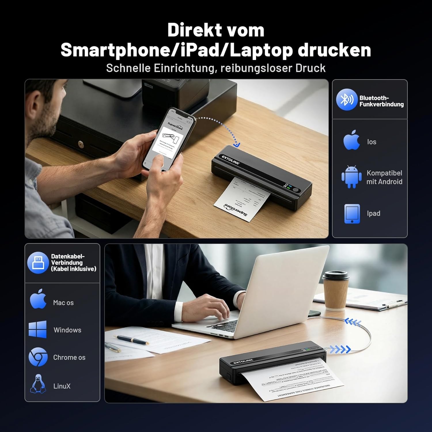 A4 Portable Thermal Printer Bluetooth Inkless + Case