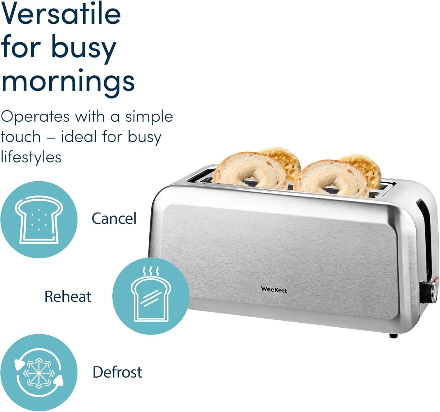 4 Slice Long Slot Toaster Stainless Steel Wide Slot Adjustable Browning