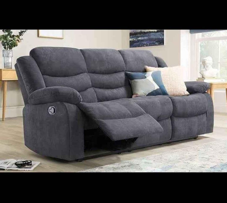 3+2 Seater Grey Recliner Sofa Set Fabric Cupholders Modern Modular