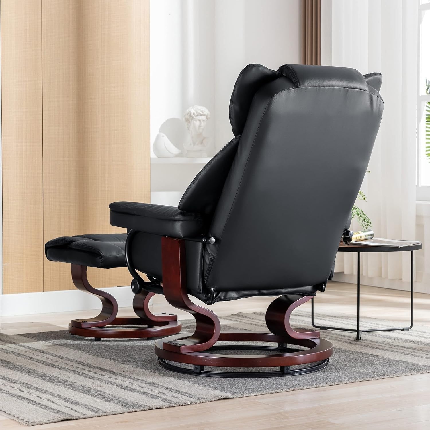 Recliner Armchair with Footstool Swivel PU Leather Chair Lounge Sofa