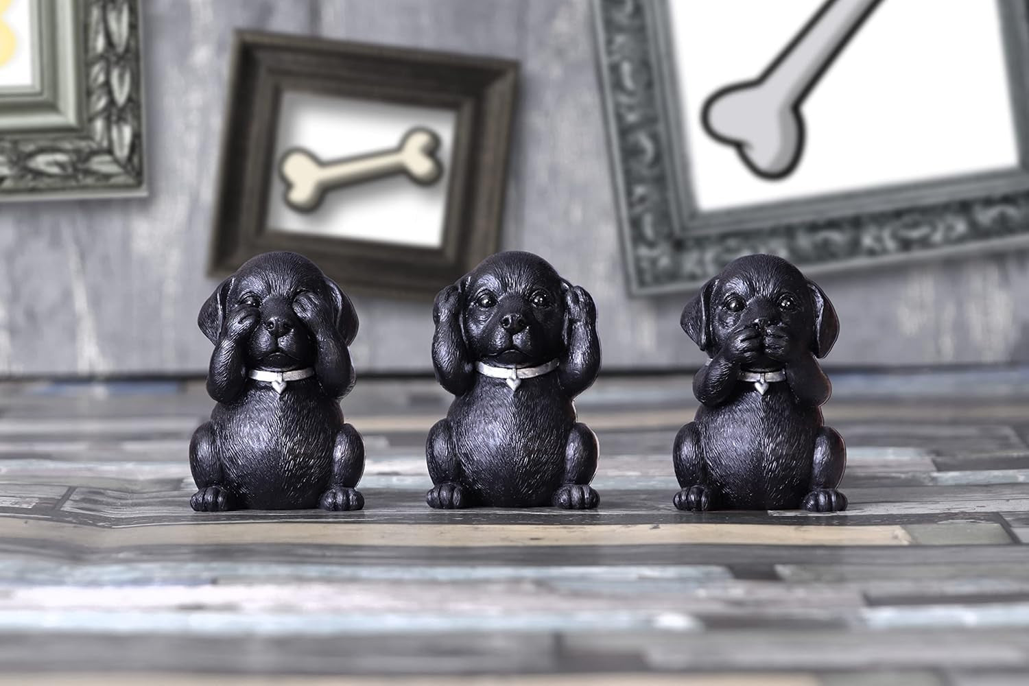 Three Wise Labrador Dog Figurines Resin 8.5cm Black Ornament Cute Home Gift