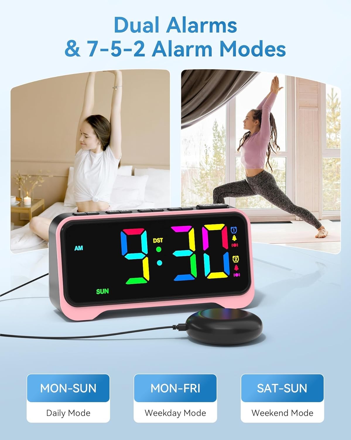 Loud Alarm Clock for Heavy Sleepers Vibrating Bed Shaker LED Night Light