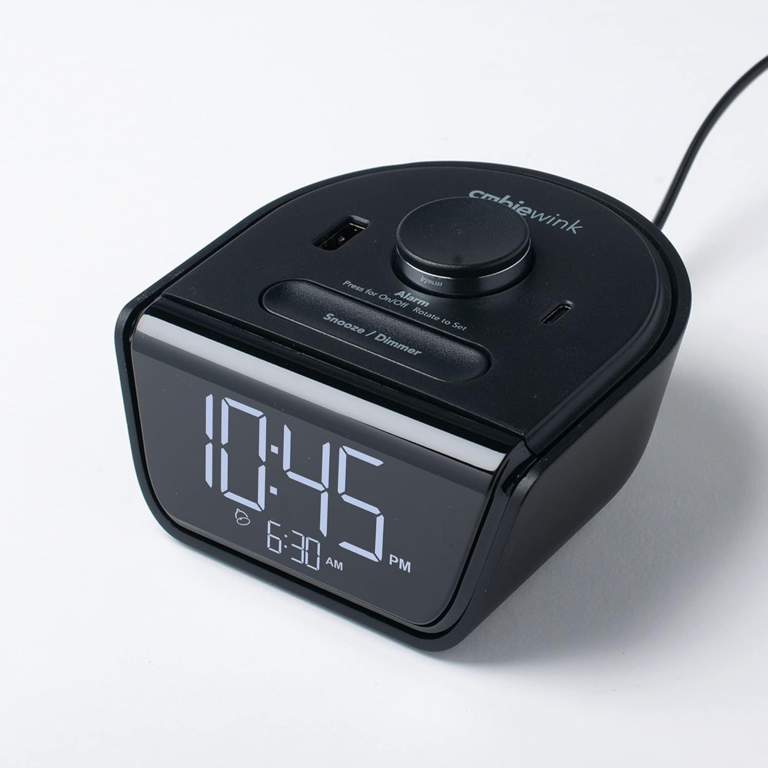 USB Charging Alarm Clock Black Digital Bedside Desk Clock Dual USB Ports