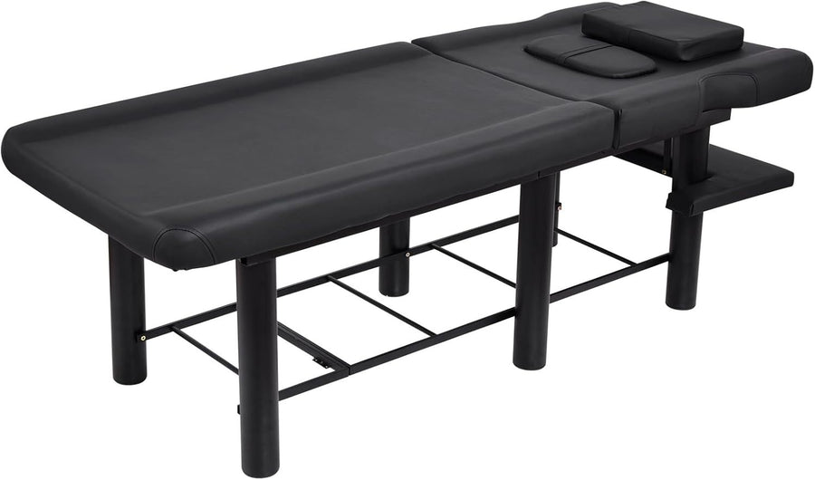 Wide Stationary Massage Table Adjustable Backrest Spa Beauty Face Bed