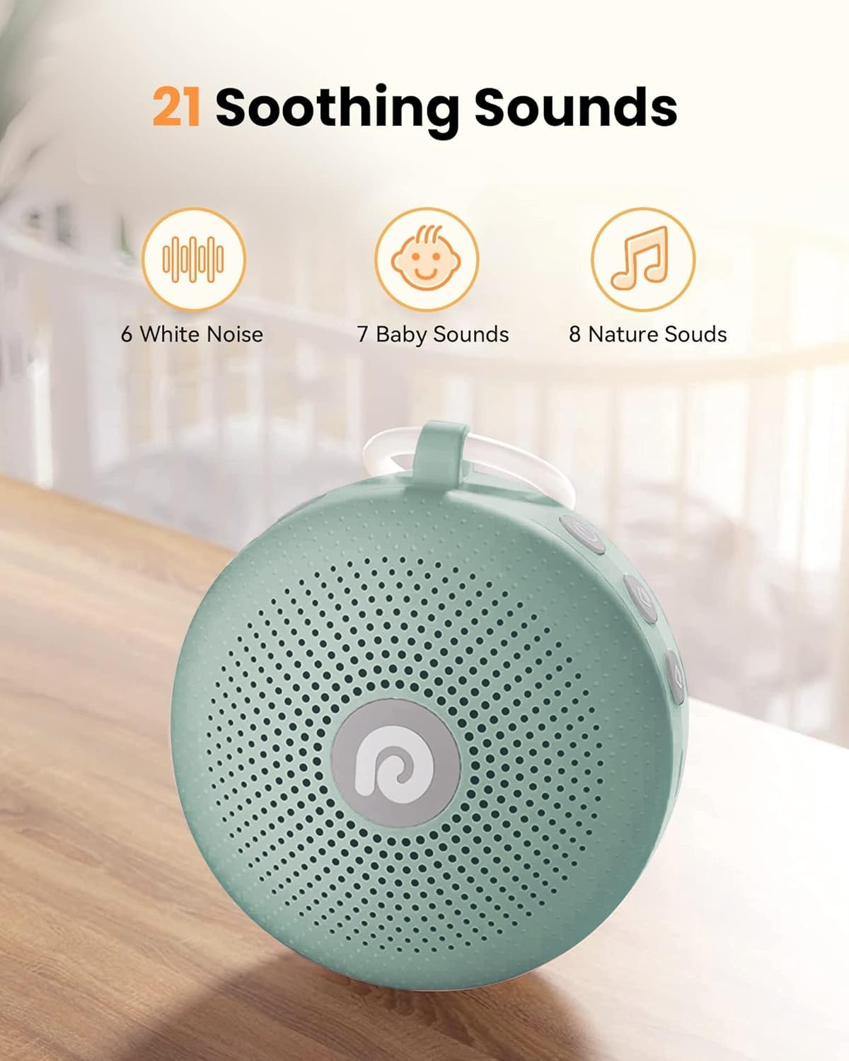 Portable Green Noise Machine Baby Sleep Aid Rechargeable 21 Sounds