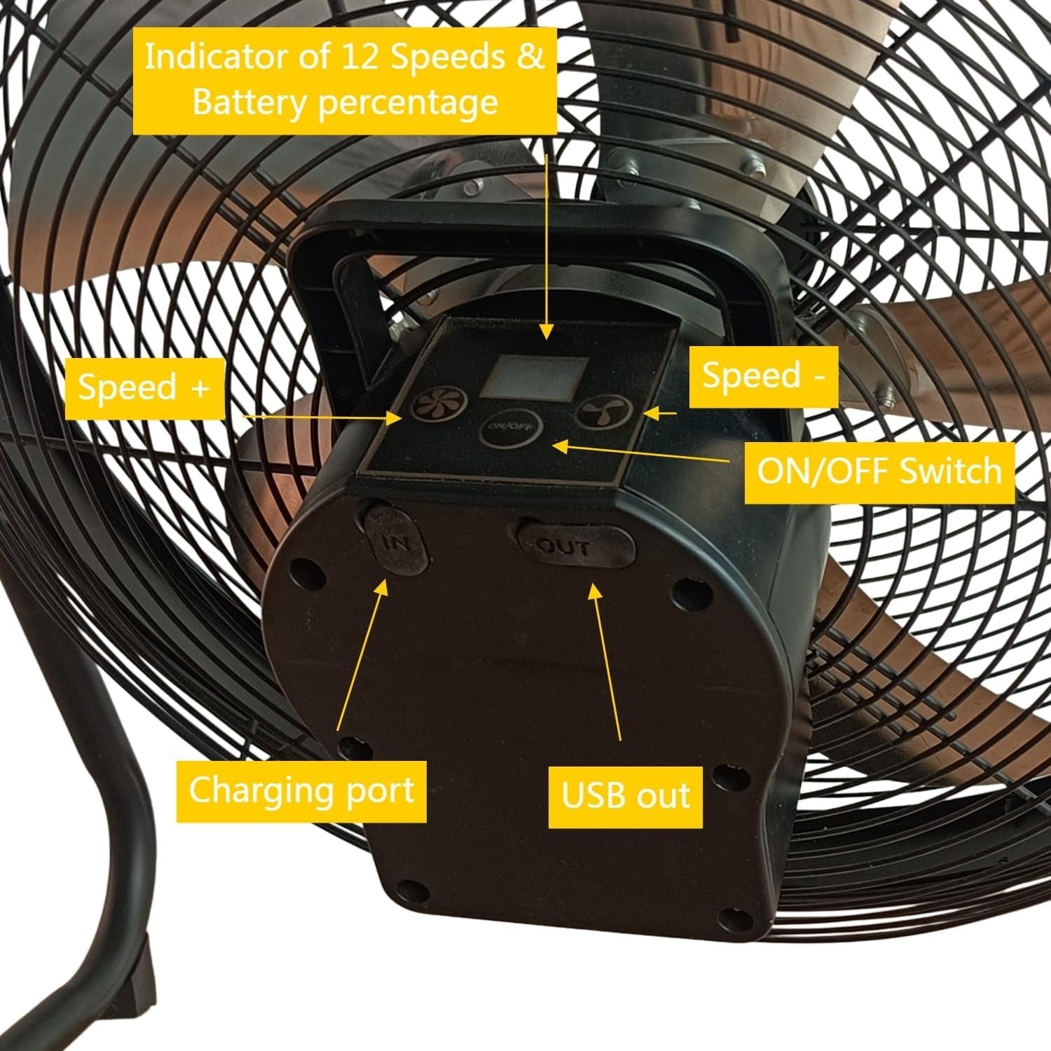 16" Solar Rechargeable Floor Fan – 12-Speed Dual Power AC/DC Cooling Fan Black
