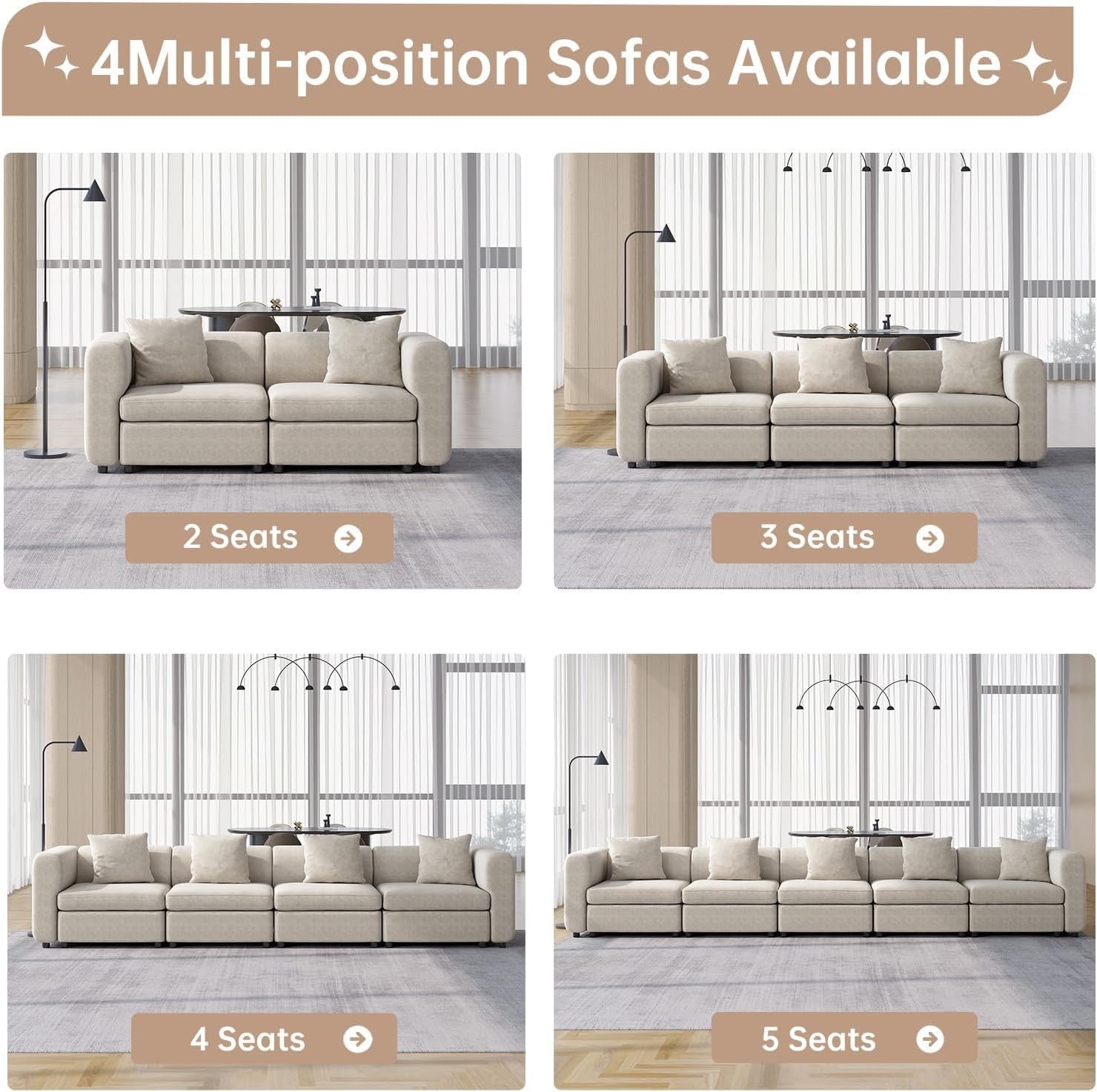 Oversized Velvet 4 Seater Sofa Beige Sectional 380CM Modern Comfy Couch