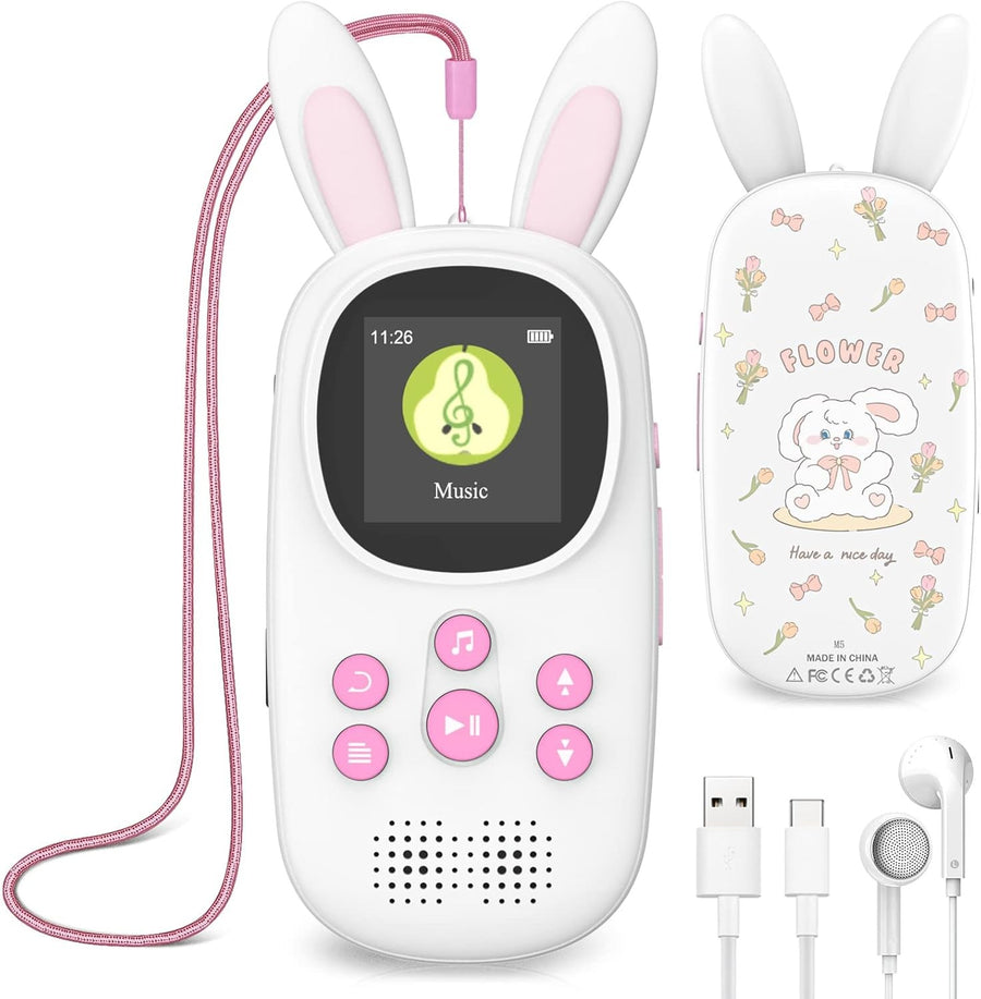Kids MP3 Player 32GB Bluetooth FM Radio Alarm Pedometer Pink