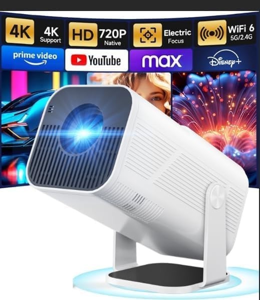 4K Smart Mini Projector WiFi 6 Bluetooth Android Portable White