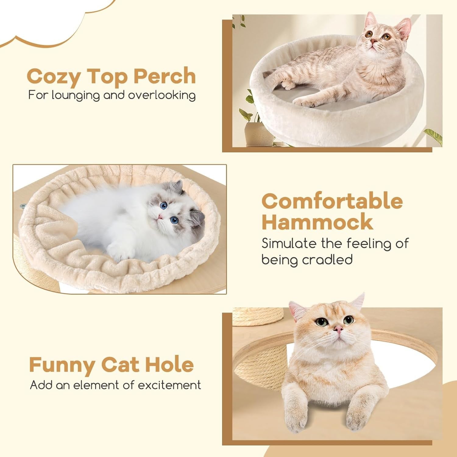 151cm Wooden Cat Tree with Condo Hammock Scratching Posts Indoor Climbing Tower