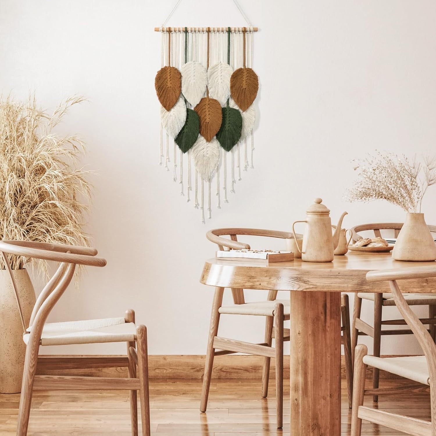 Small Macrame Wall Hanging Boho Leaf Woven Tapestry 42x72cm