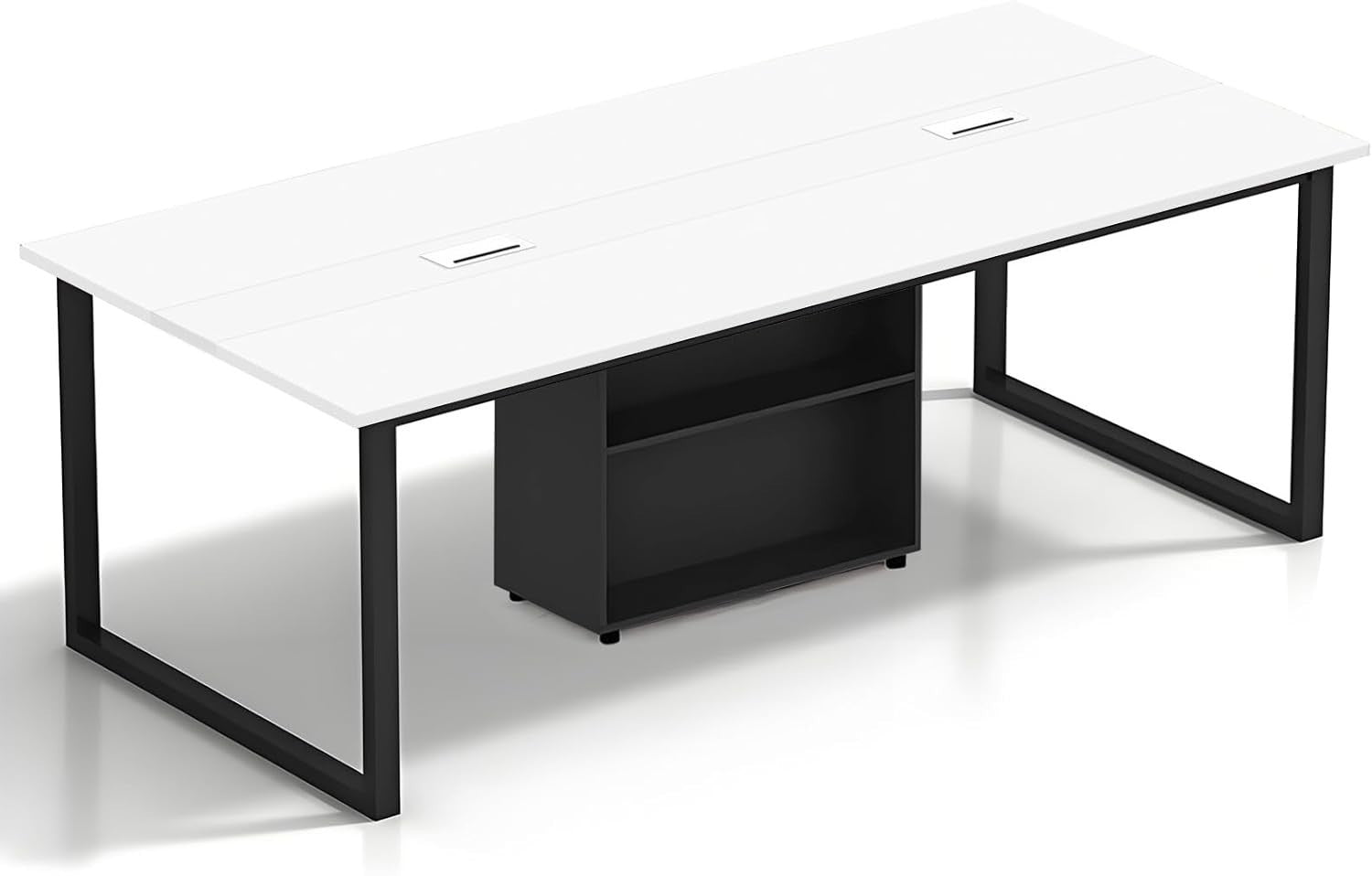 Expandable White Conference Table 6–20 Person w/ Cable Ports & Storage Shelf
