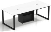 Expandable White Conference Table 6–20 Person w/ Cable Ports & Storage Shelf