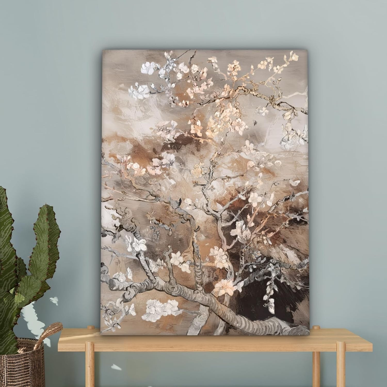 Large Framed Canvas Wall Art 50x70cm Almond Blossom Beige