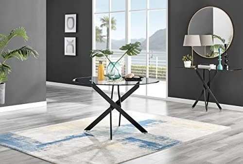 Round Glass Dining Table 120cm Matte Black Tempered Glass Modern
